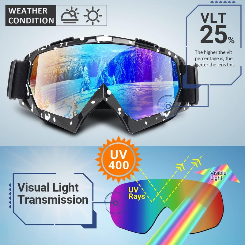 Braylin Adult Ski Goggles, 2-Pack Snowboard Goggles for Youth, Teens, Men & Women, Wide View Snowmobile Goggles - Image 3